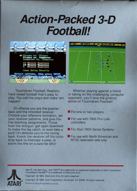 Touchdown Football box art for Atari 7800